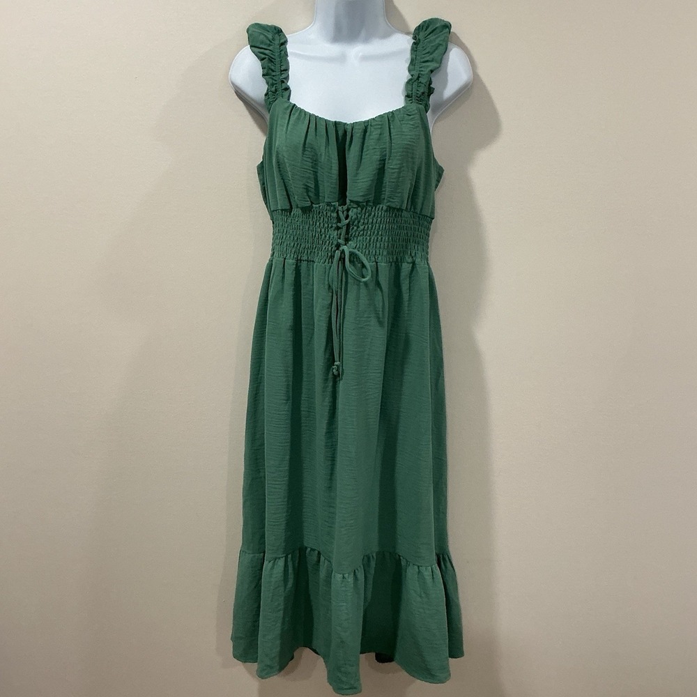 Pie in the Sky Sleeveless Maxi Length Dress Womens Sz L Tiered Ruffle Milkmaid